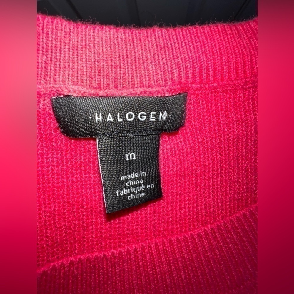 Halogen Women’s Medium Hot Pink Peplum Sweater Top Rib Knit M Cotton Crewneck - Picture 6 of 13